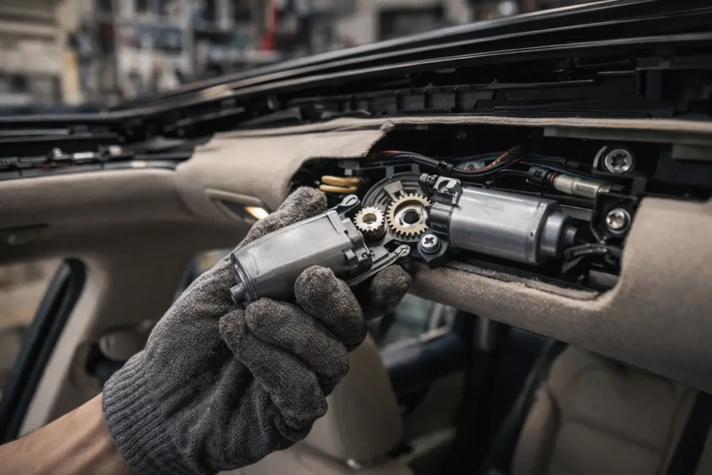 Motor sunroof mobil terbuka saat proses pemeriksaan di bengkel
