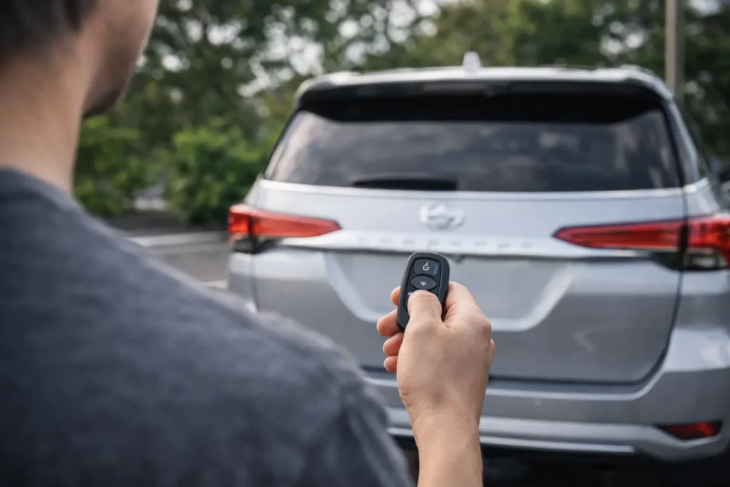 Pengguna menekan remote namun power backdoor mobil tidak terbuka