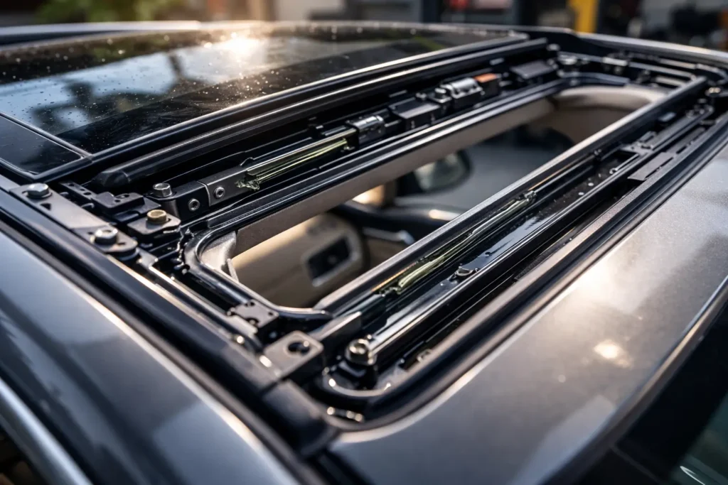 Rel sunroof mobil bersih setelah proses service dan perawatan