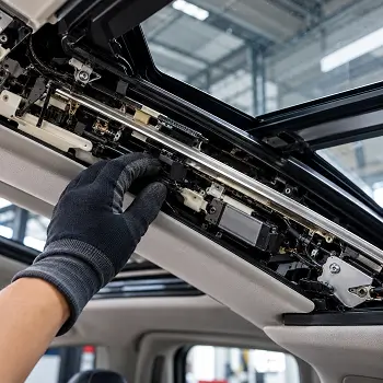Rel dan mekanisme sunroof mobil saat pemeriksaan