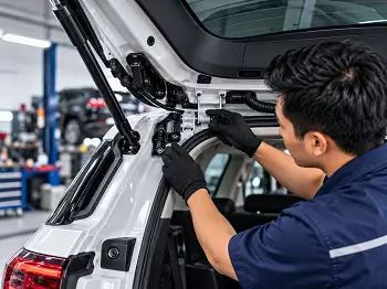 Pemeriksaan mekanisme engsel dan pengunci backdoor mobil