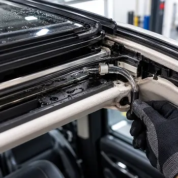Saluran drainase sunroof mobil saat pemeriksaan